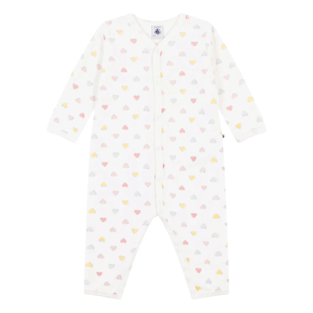 Petit Bateau Baby Girl Velour Multi Heart Romper