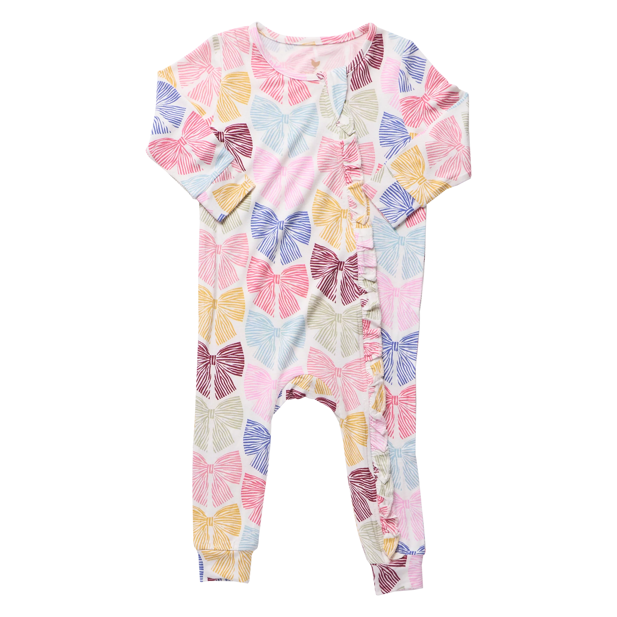 Pink Chicken Baby Girls Ruffle Bamboo Romper - Bright Multi Bows