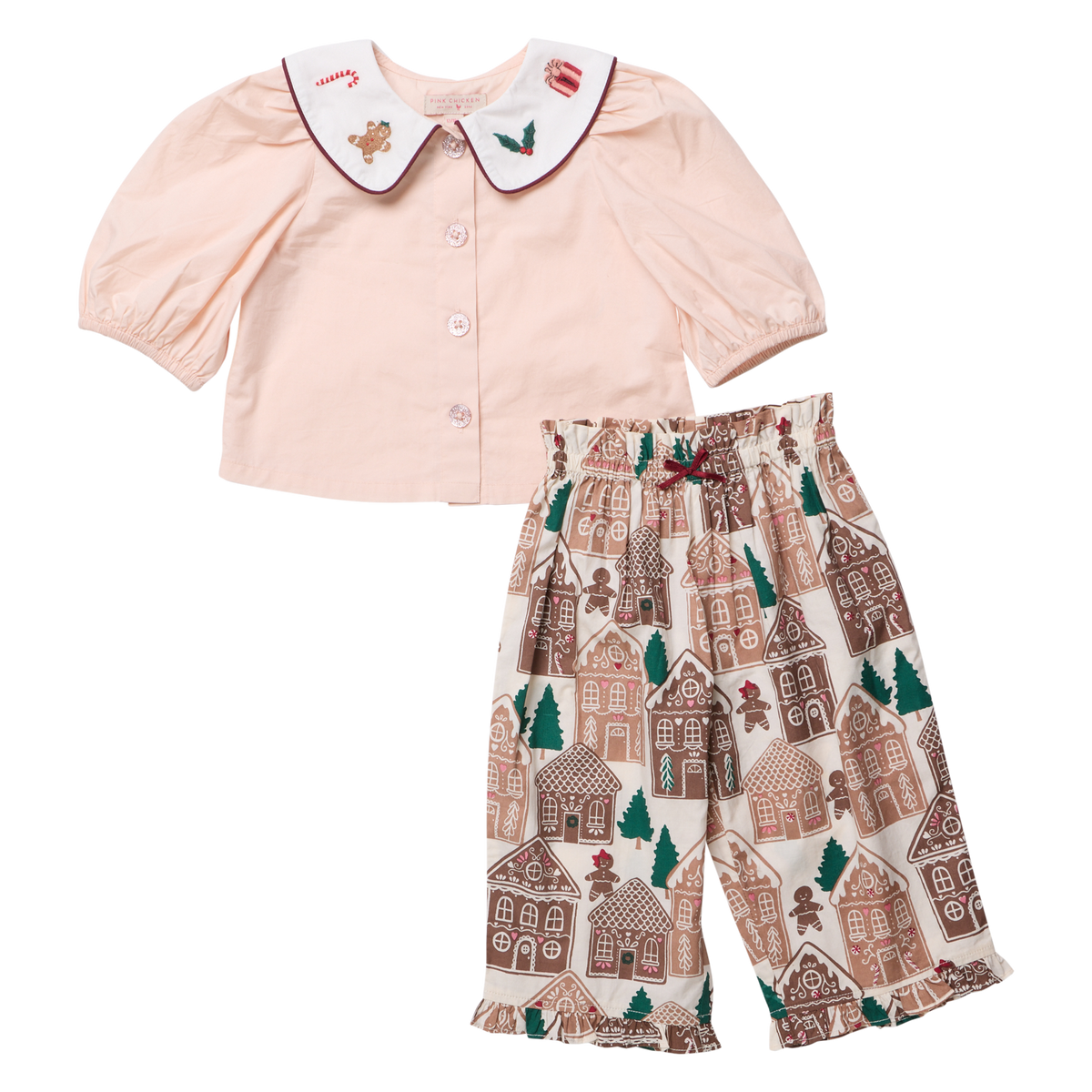 Pink Chicken Baby Girls Noelle Two-Piece Set - Gingerbread Houses