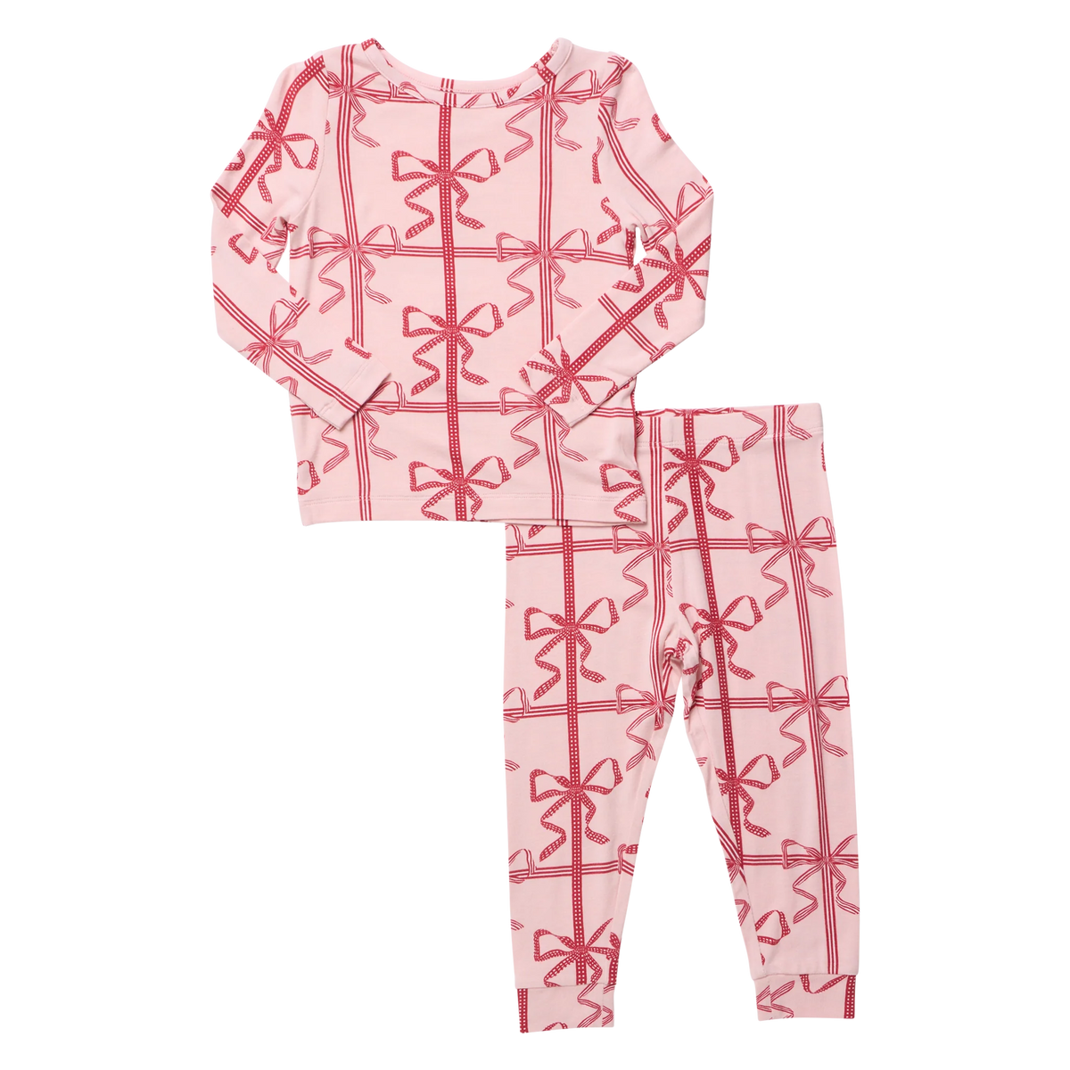 Pink Chicken Kids Bamboo Pajama Set - Pink Present Bow