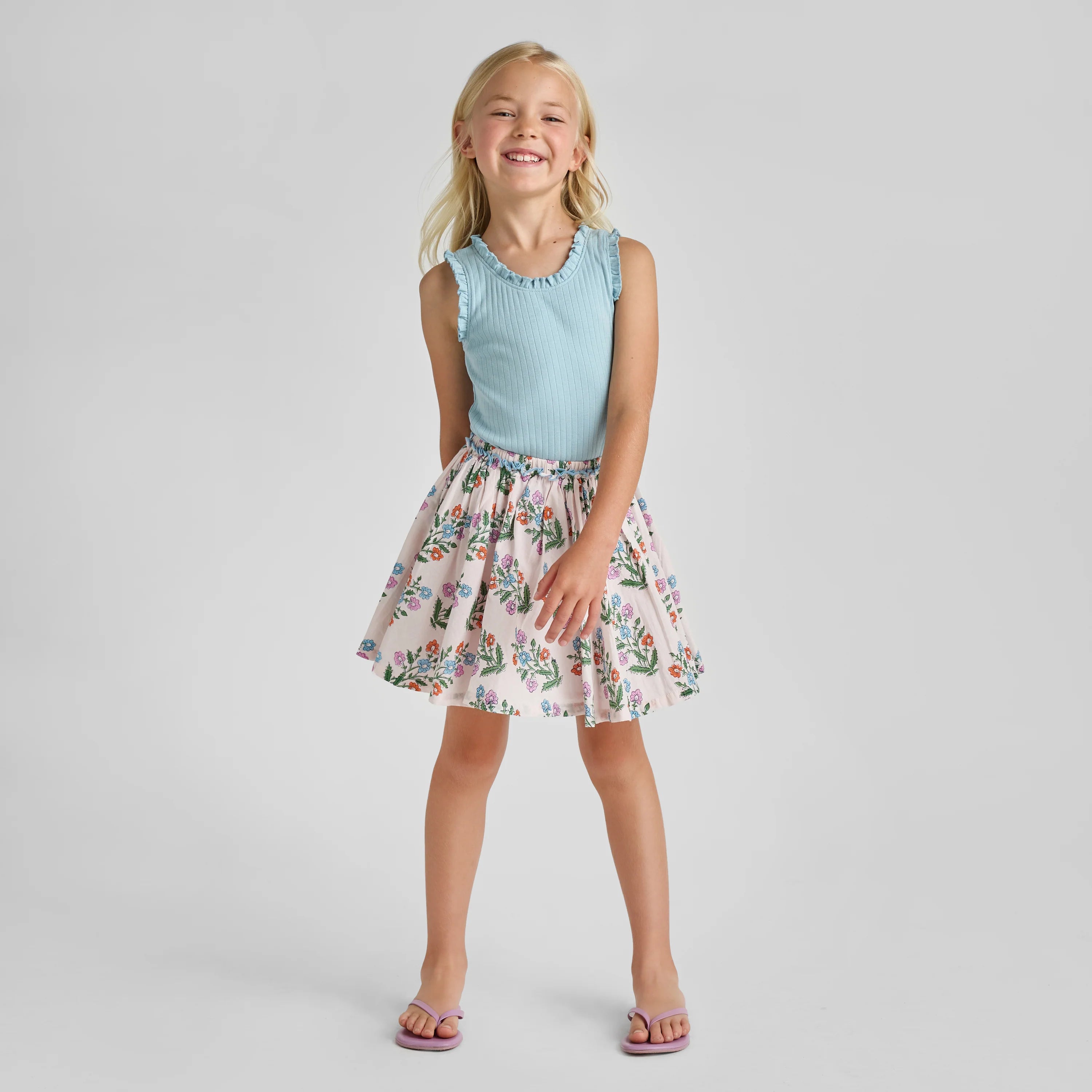 Pink Chicken Girls Gianna Skirt - Pink Dewdrop Block Print