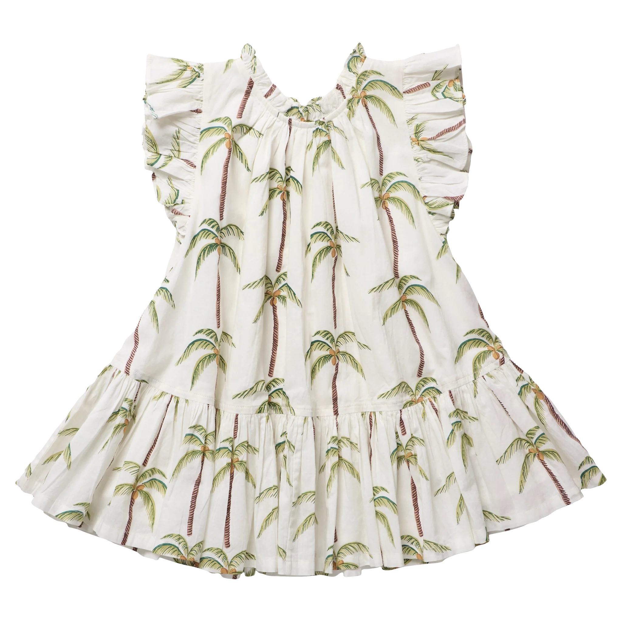 Pink Chicken Girls Harper Dress - Cream Palm Trees