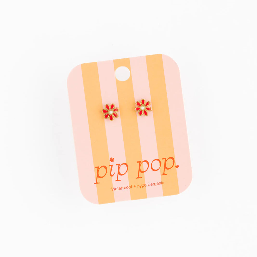 Pip Pop Red Daisy Stud Earrings