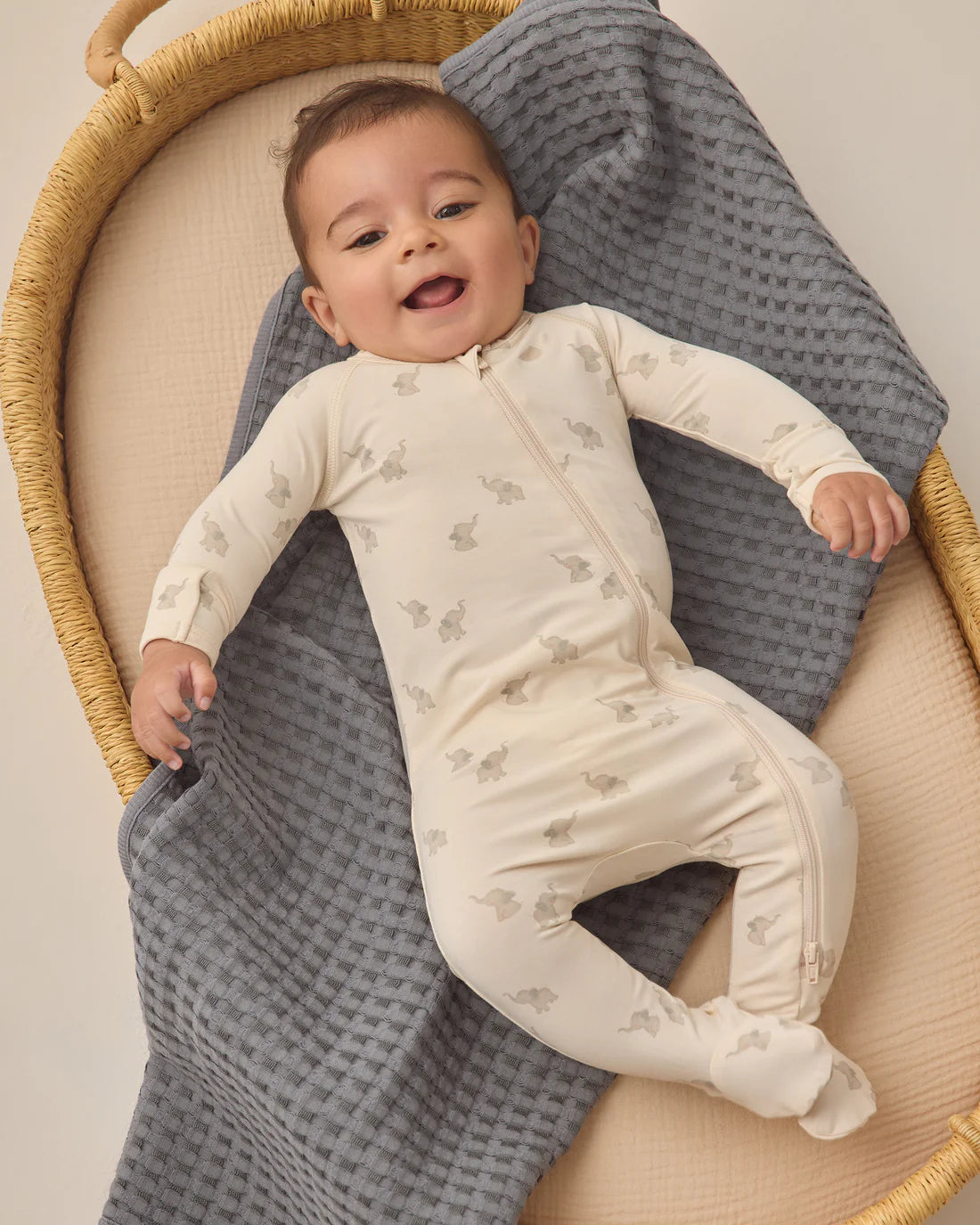 Quincy Mae Bamboo Zip Footie - Elephants