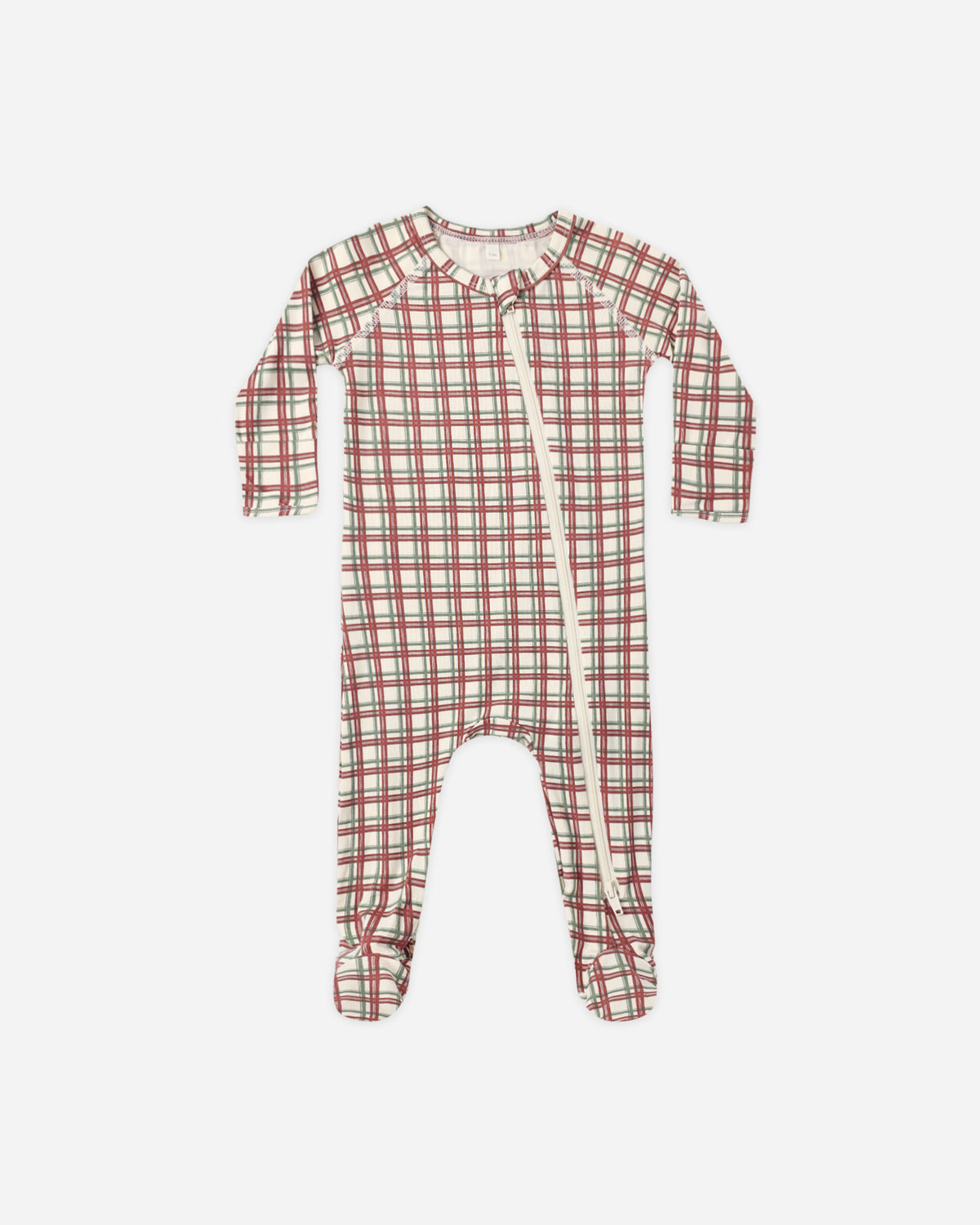 Quincy Mae Bamboo Zip Footie - Redwood Check