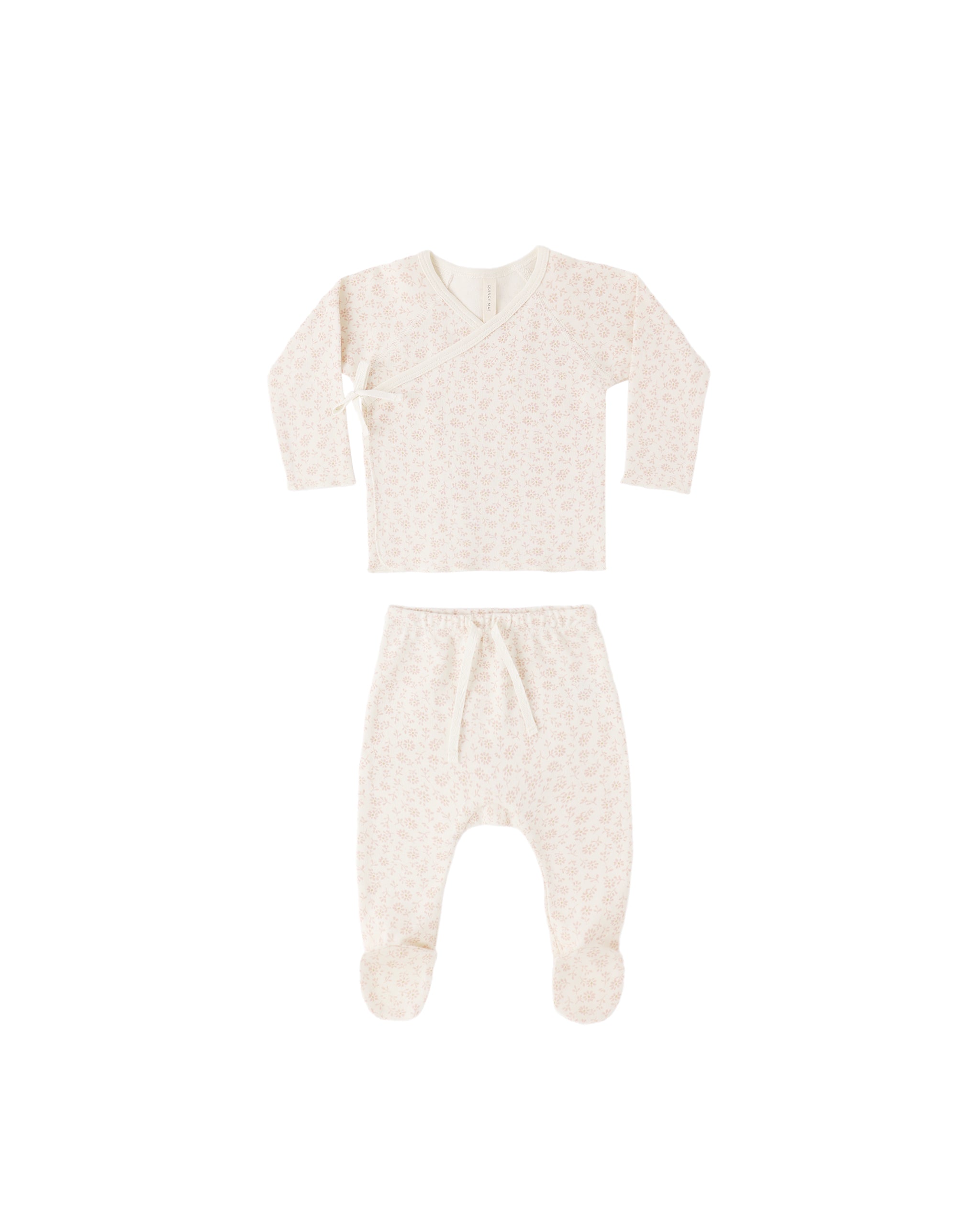 Quincy Mae Wrap Top + Footed Pant Set - Ditsy