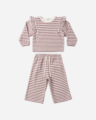 Quincy Mae Ruffle Cozy Set - Mulberry Stripe