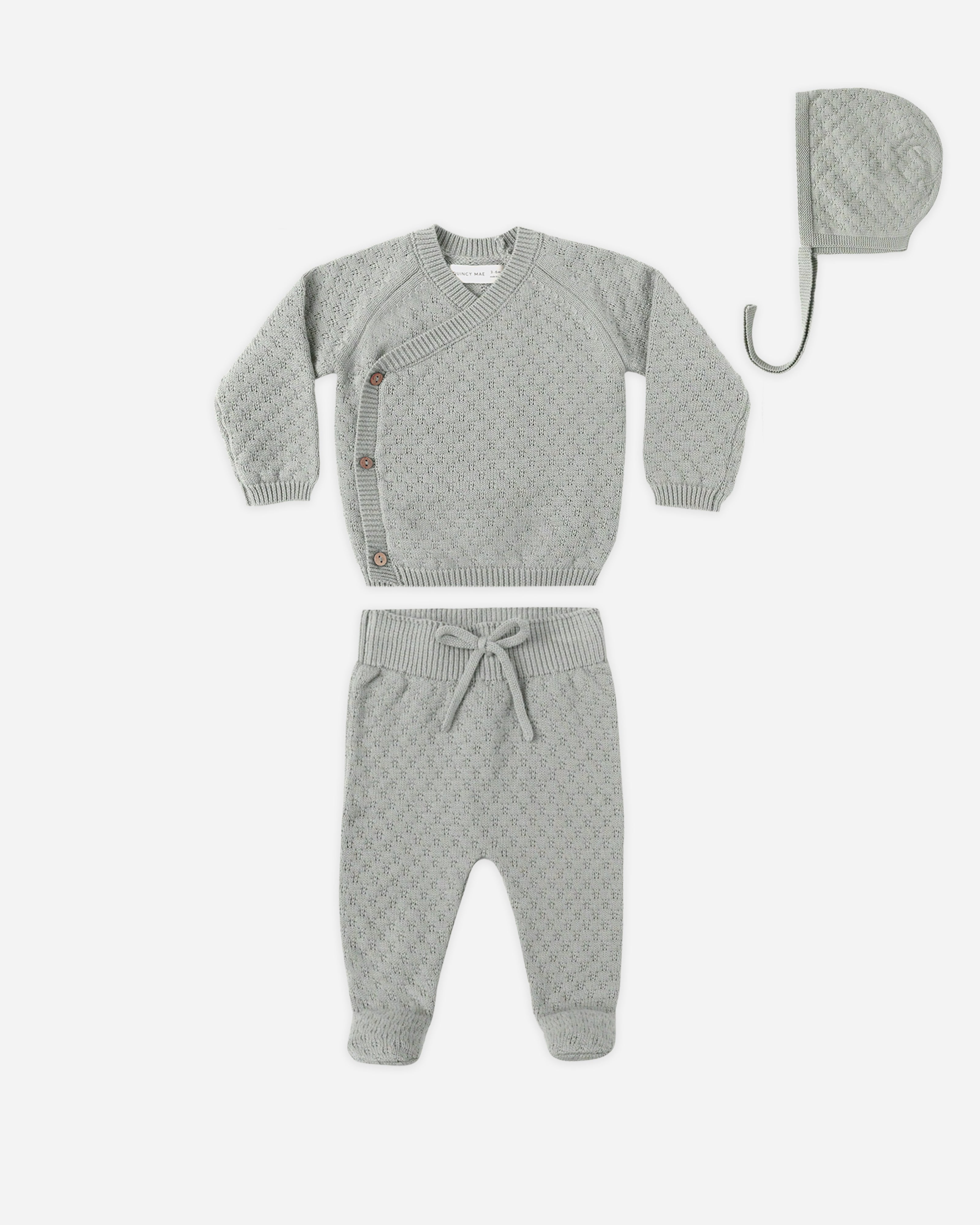 Quincy Mae Knit Wrap Top + Pant Set - Steel Blue