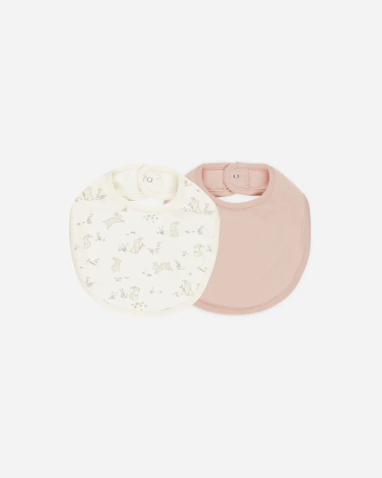 Quincy Mae Jersey Snap Bib Two Pack - Bunnies, Melon
