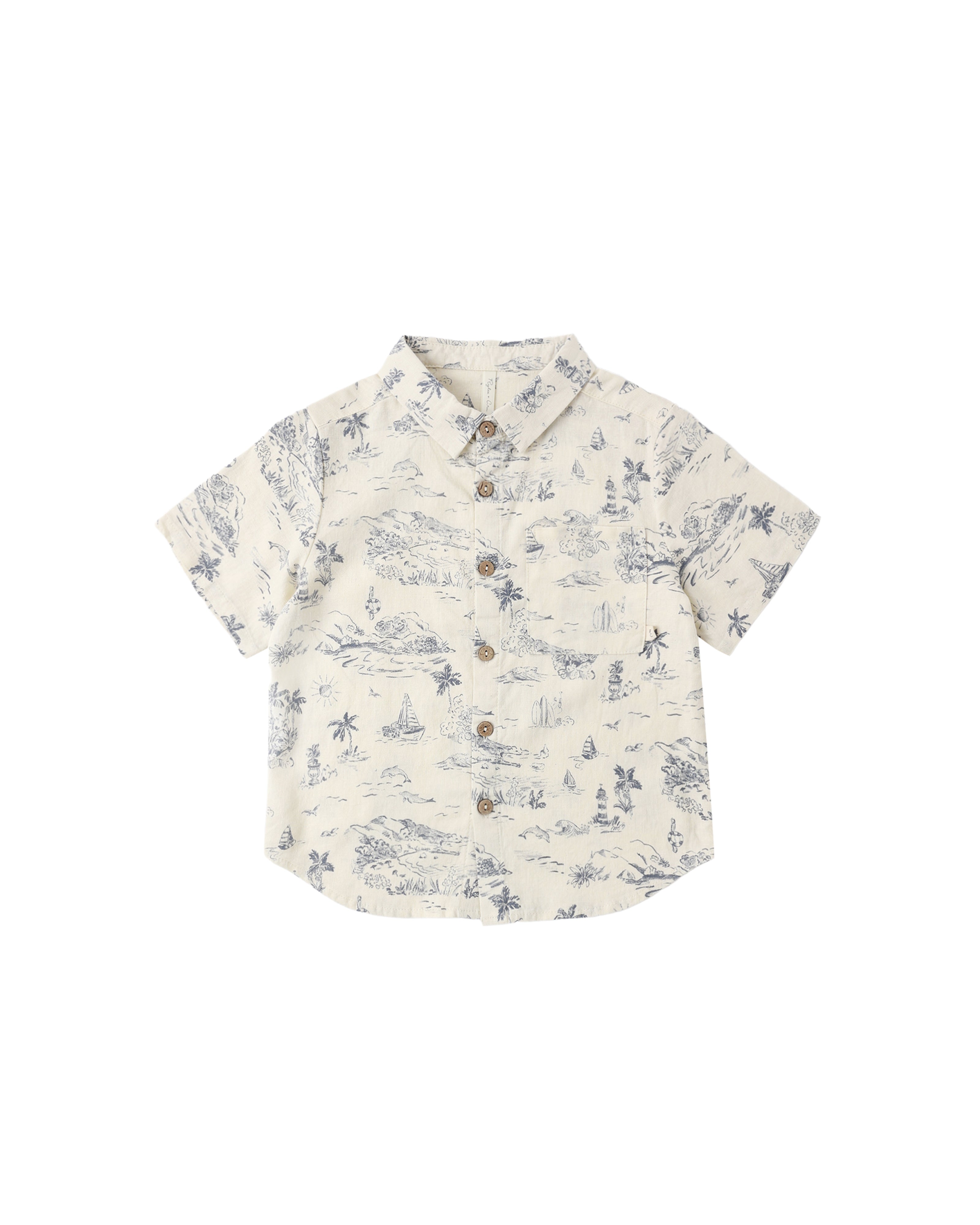 Rylee + Cru Collared Short Sleeve Shirt - Ocean Toile