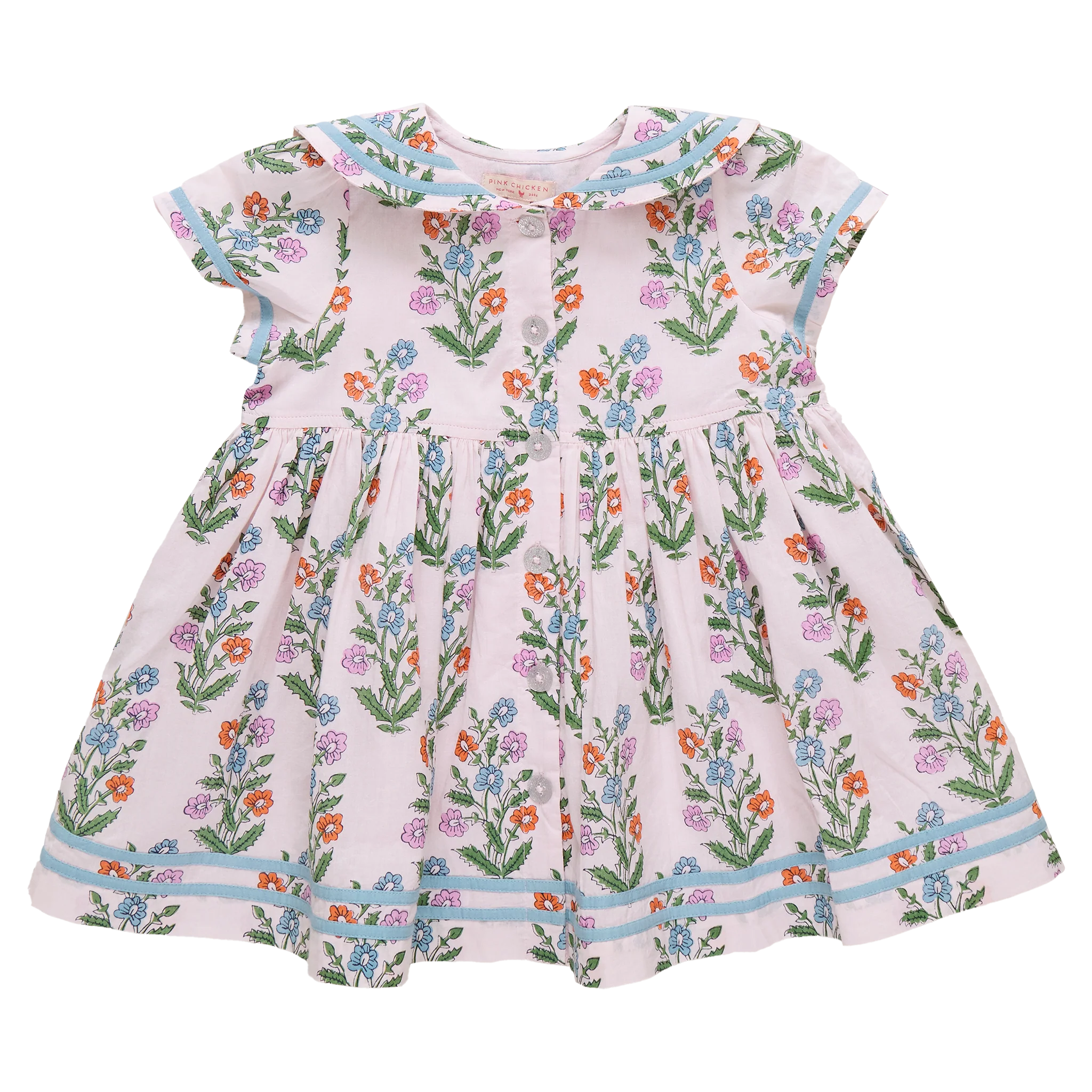 Pink Chicken Girls Elowen Dress - Pink Dewdrop Block Print