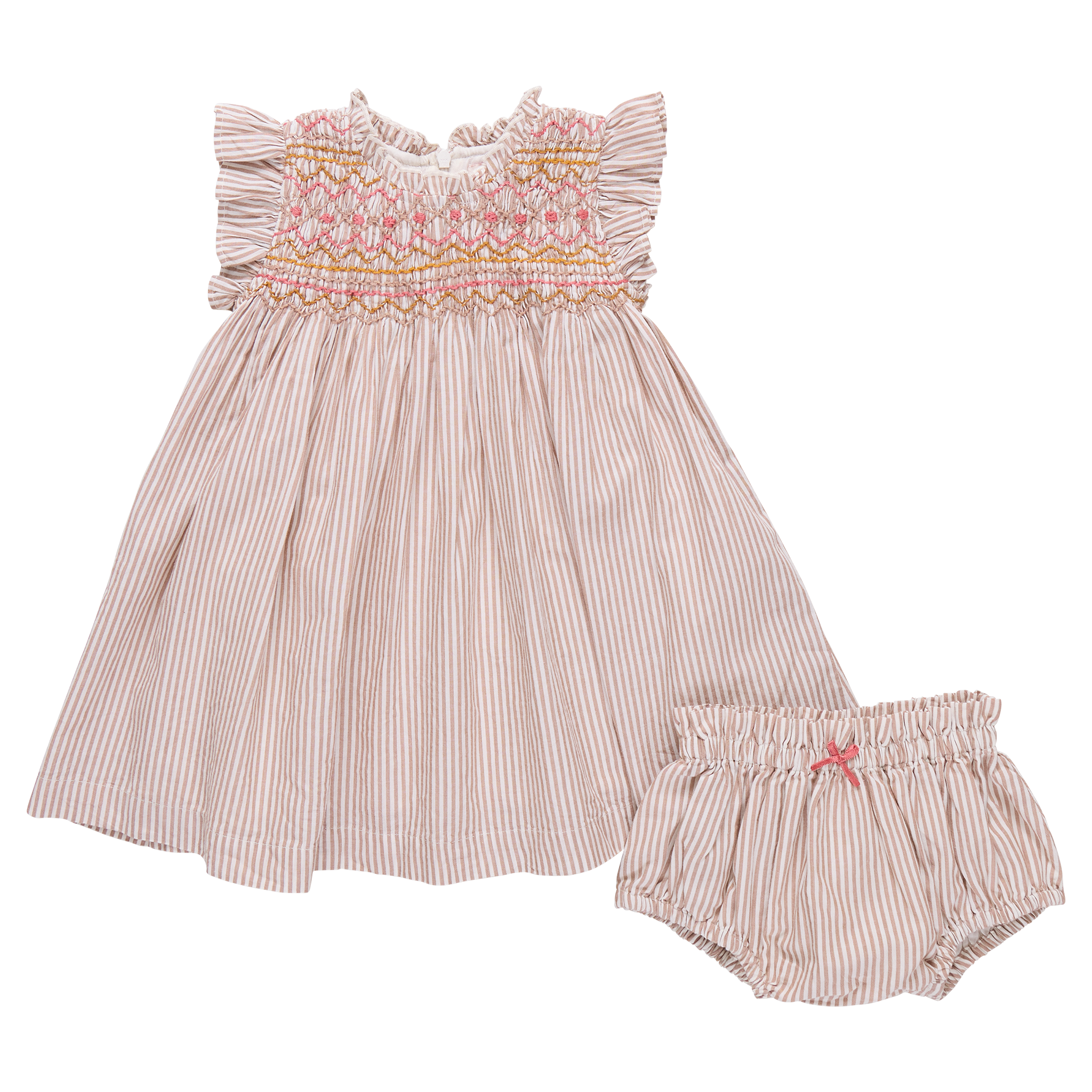 Pink Chicken Baby Girls Stevie Dress - Tawny Brown Stripe