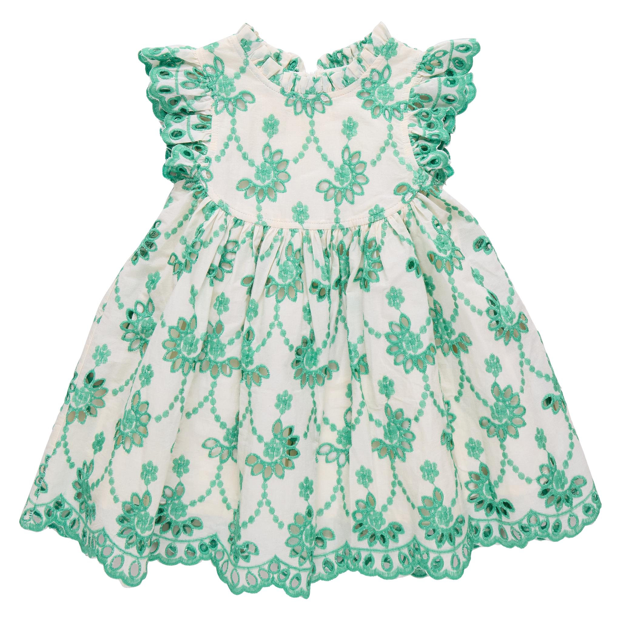 Pink Chicken Girls Cynthia Dress - Kelly Green Eyelet
