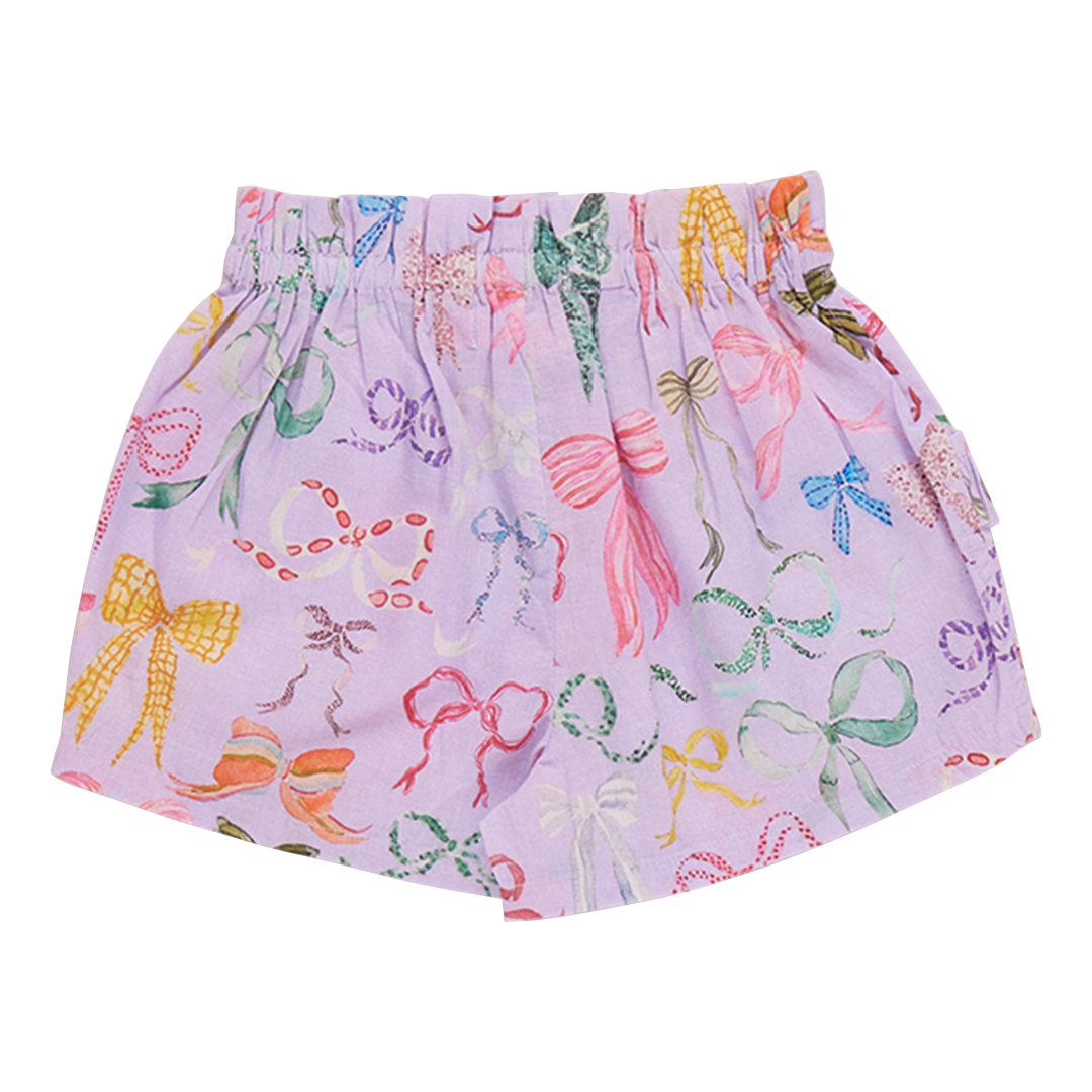 Pink Chicken Girls Ruffle Theodore Short - Lavender Watercolor Bows