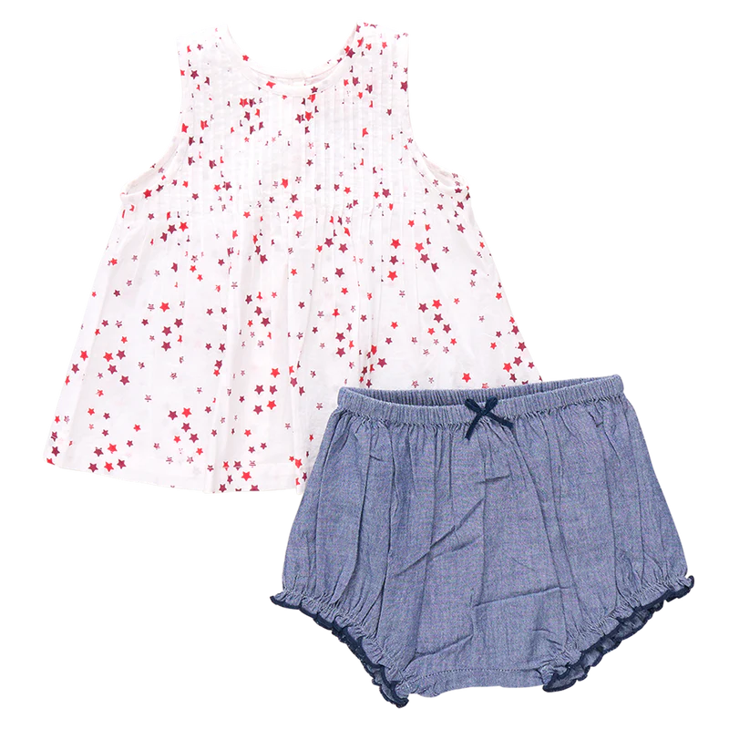 Pink Chicken Baby Girls Two-Piece Jaipur Set - Red Ditsy Stars