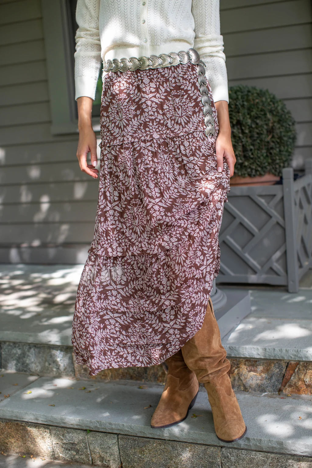 Marea Brooklyn Chiffon Midi Skirt - Chocolate Lace Floral