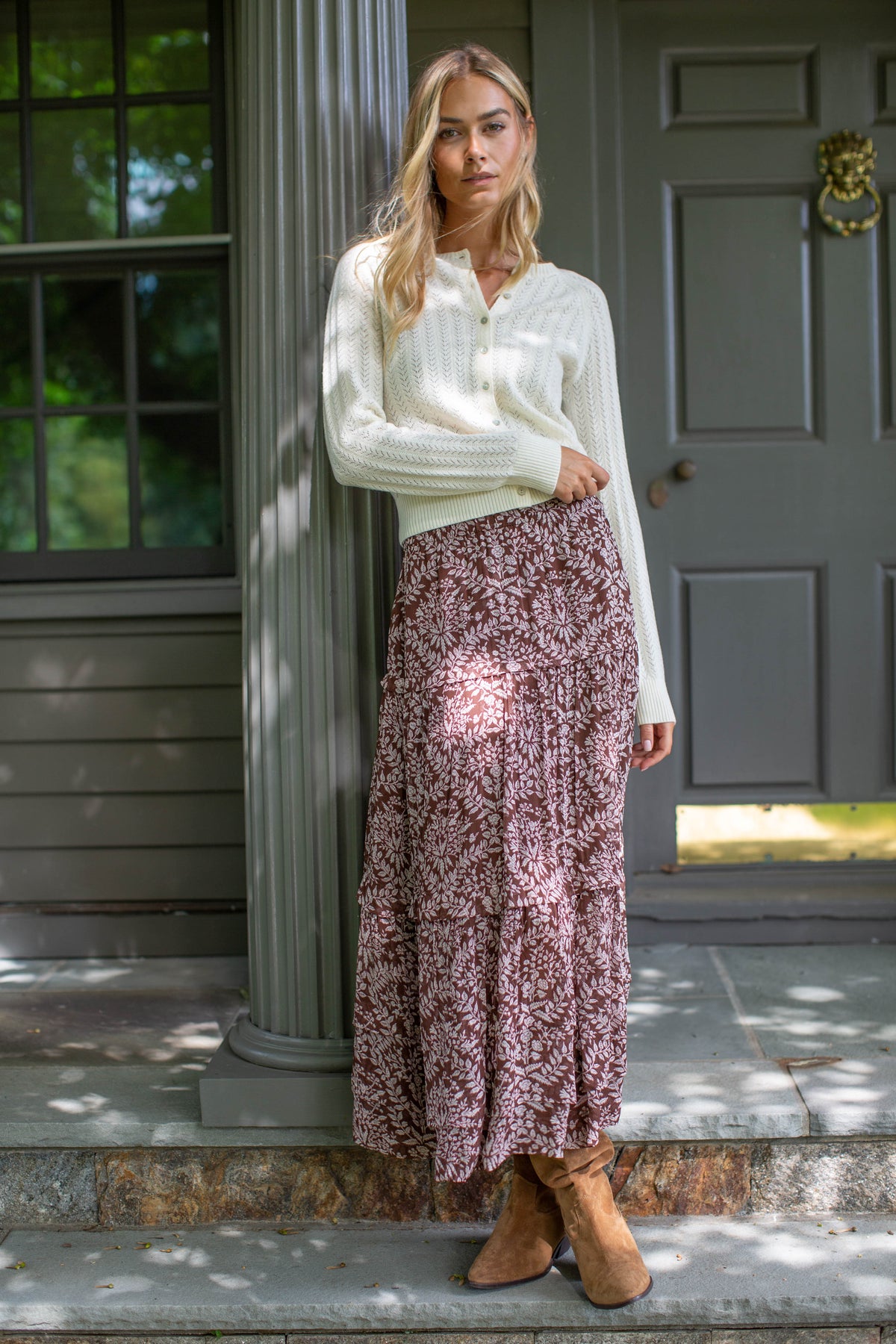 Marea Brooklyn Chiffon Midi Skirt - Chocolate Lace Floral