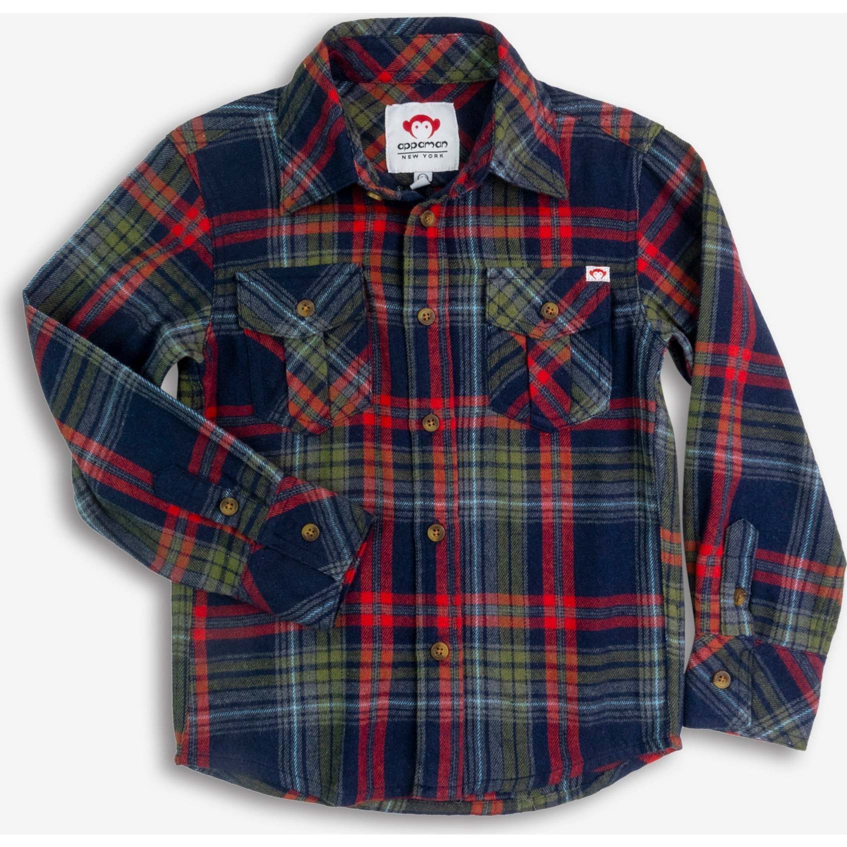 Appaman Flannel Shirt - Navy + Cranberry Plaid