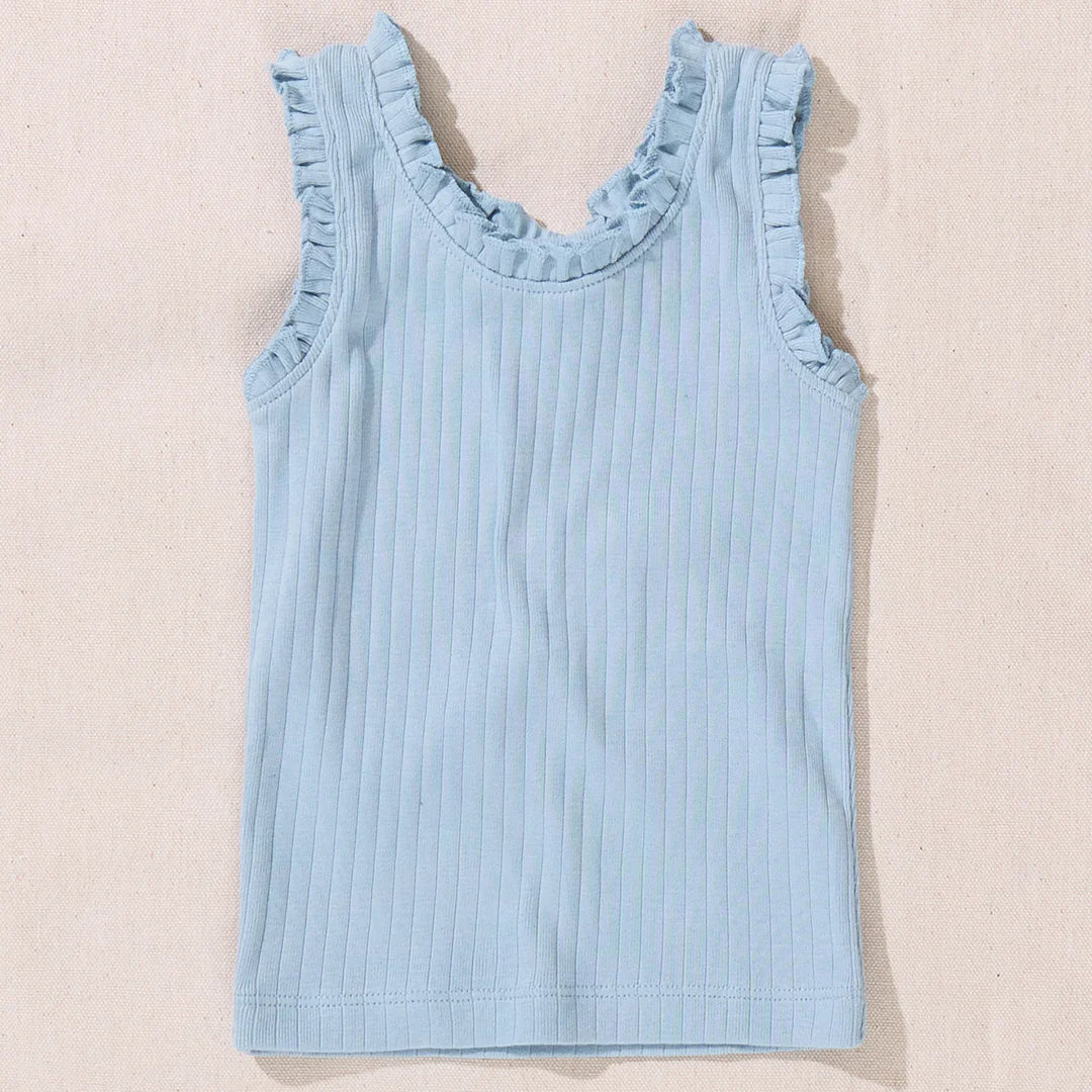 Pink Chicken Girls Joy Ruffle Rib Tank - Light Blue