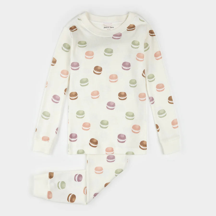 Petit Lem Pajama Set - Macaron Print on Antique White