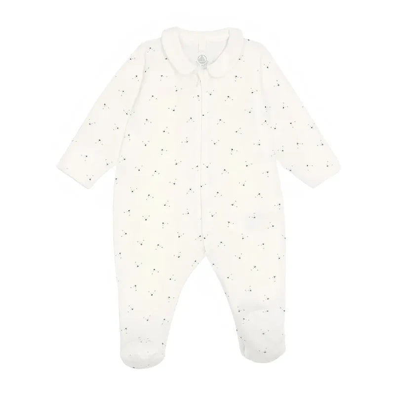 Petit Bateau Baby Front Zip Printed Footie with Collar