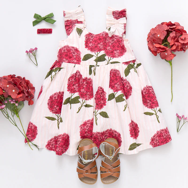 Pink Chicken Girls Via Dress - Pink Stripe Hydrangeas