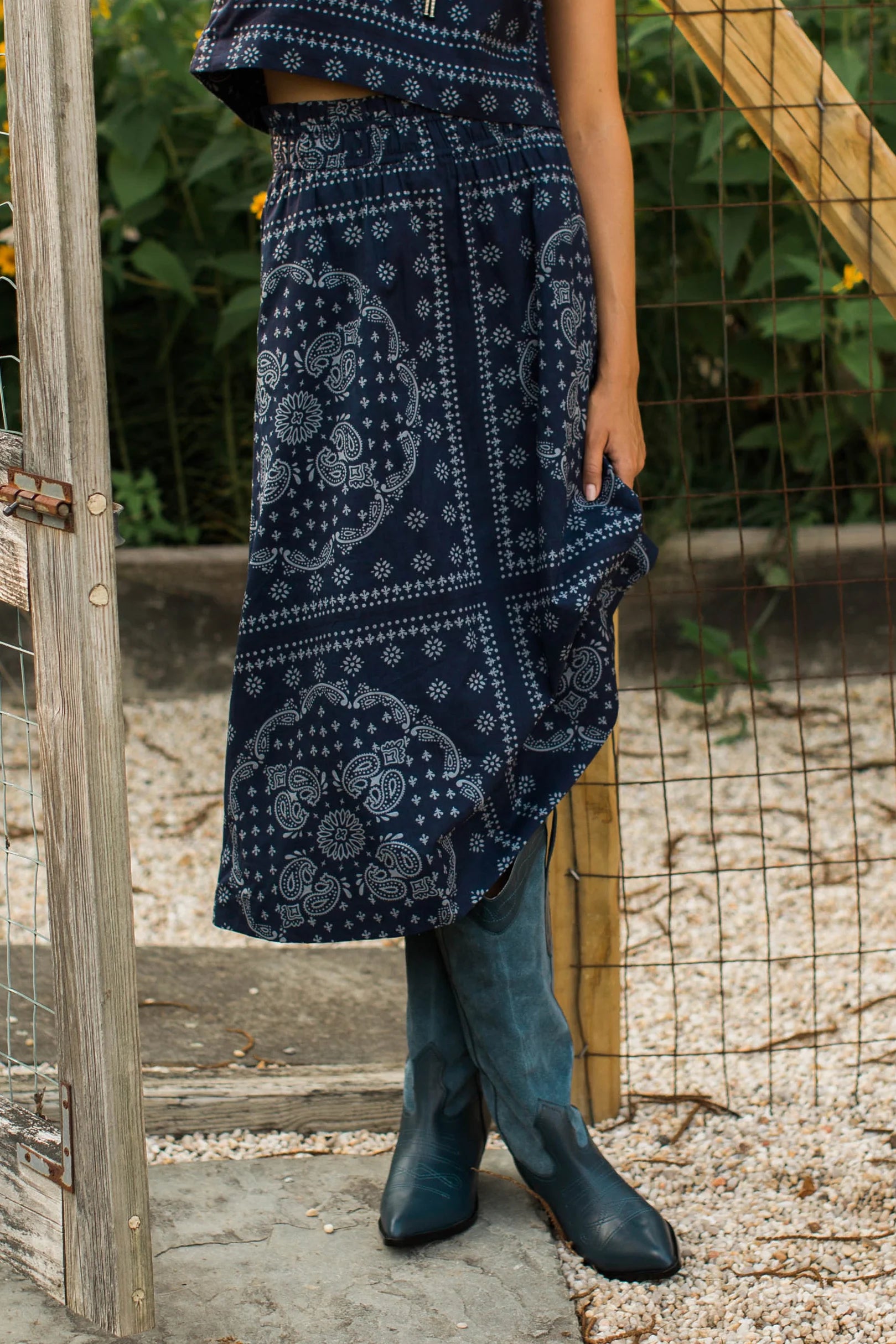 Marea Lydia Cotton Midi Skirt - Navy Bandana