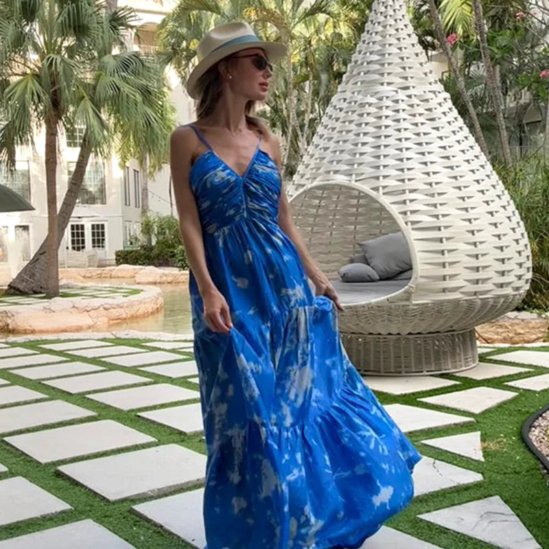 Pink Chicken Womens Silk Hope Dress - Palace Blue Tie Dye