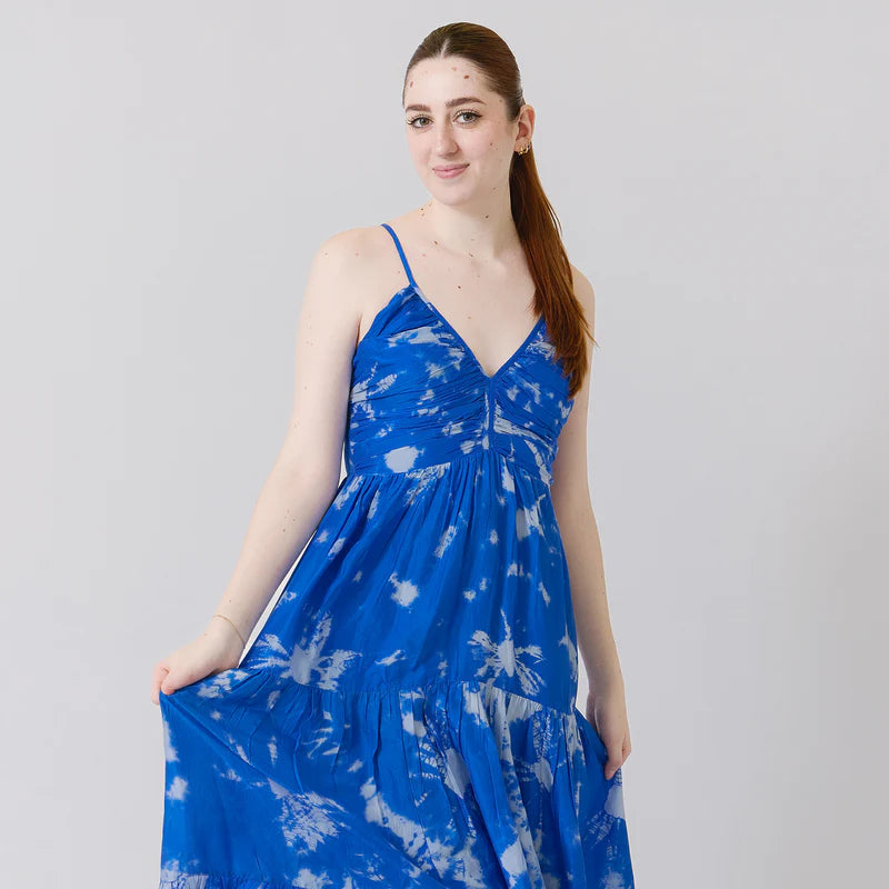 Pink Chicken Womens Silk Hope Dress - Palace Blue Tie Dye