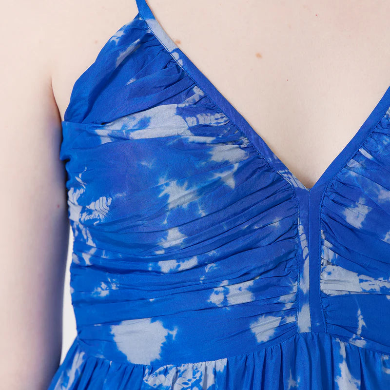 Pink Chicken Womens Silk Hope Dress - Palace Blue Tie Dye