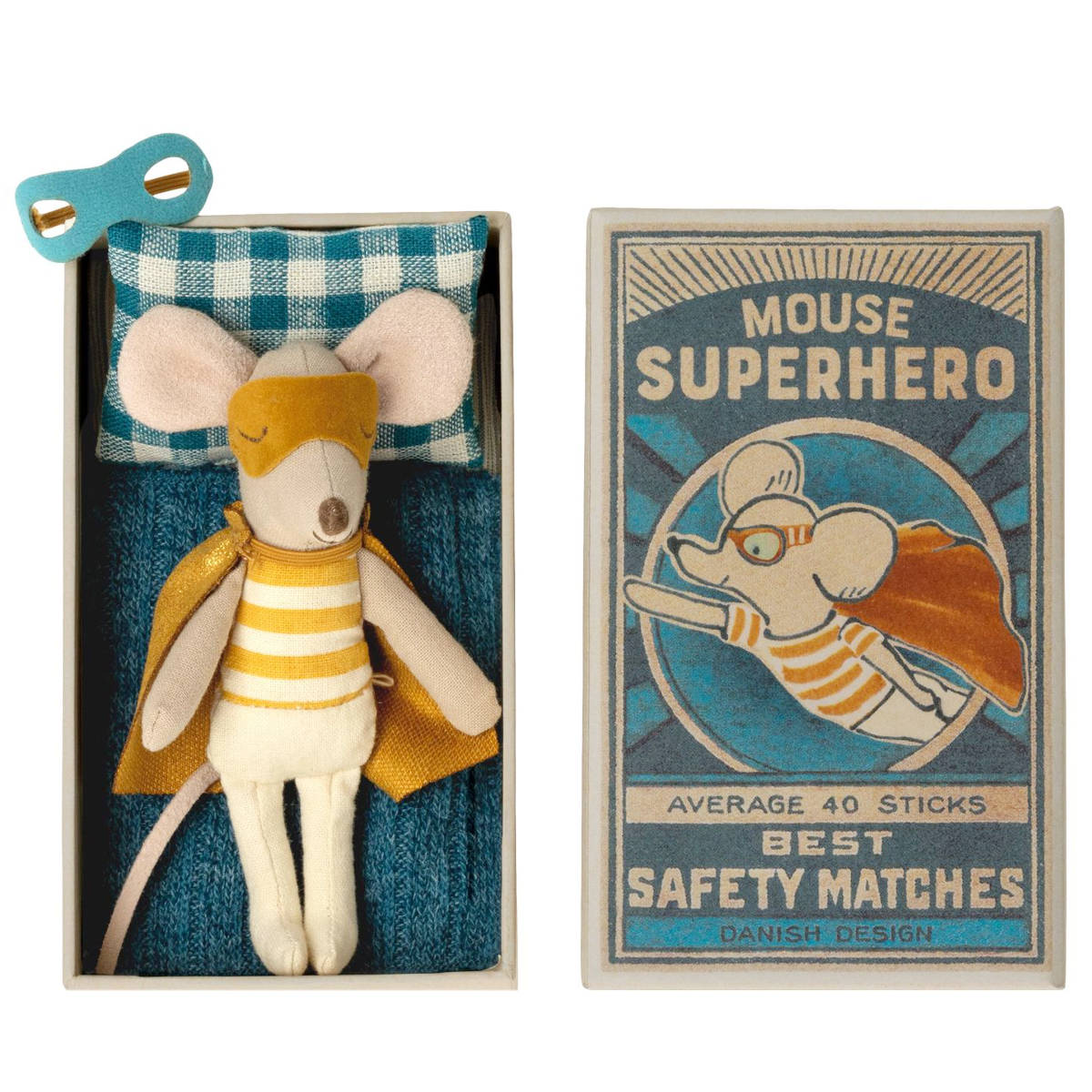 Maileg Super Hero Mouse - Little Brother in Matchbox