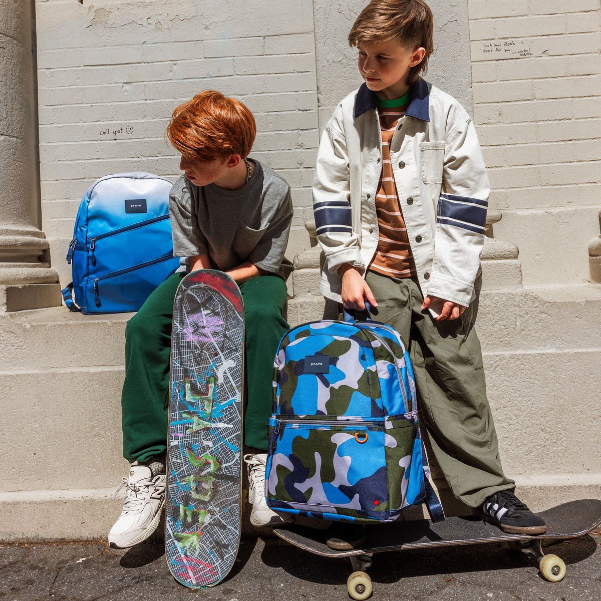 STATE Kane Double Pocket Large Backpack - Blue Gradient Diagonal Zipper