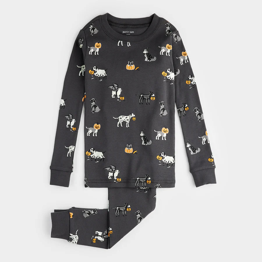 Petit Lem Howl-oween Print on Asphalt PJ Set