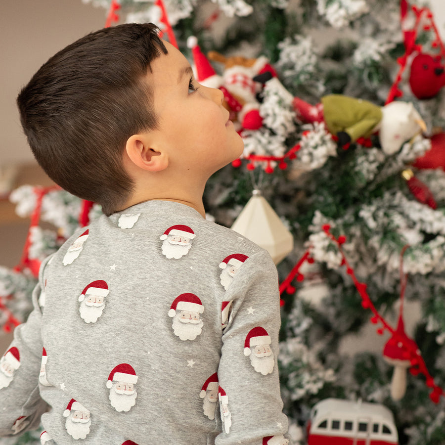 Santa Print on Heather Grey Pajama Set