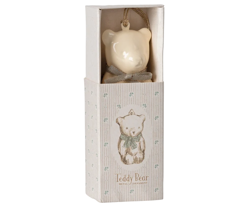 Maileg Metal Ornament - Teddy Bear - Off-White/Blue