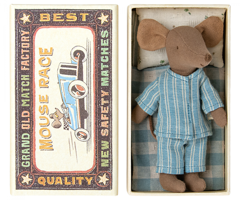 Maileg Big Brother Mouse in Matchbox - Blue Stripes