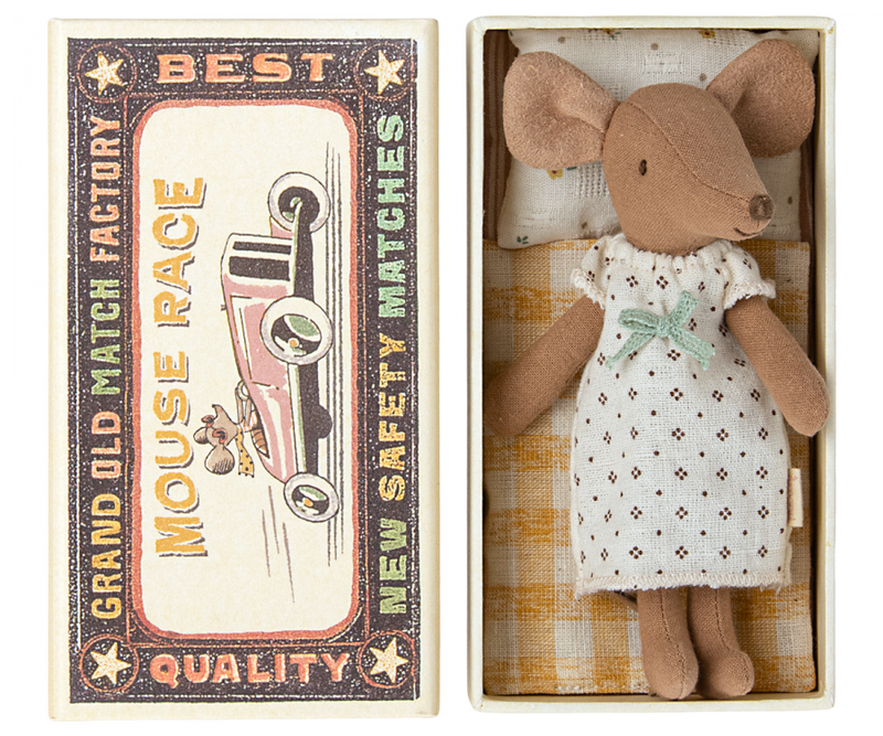 Maileg Big Sister Mouse in Matchbox - Cream with Bow