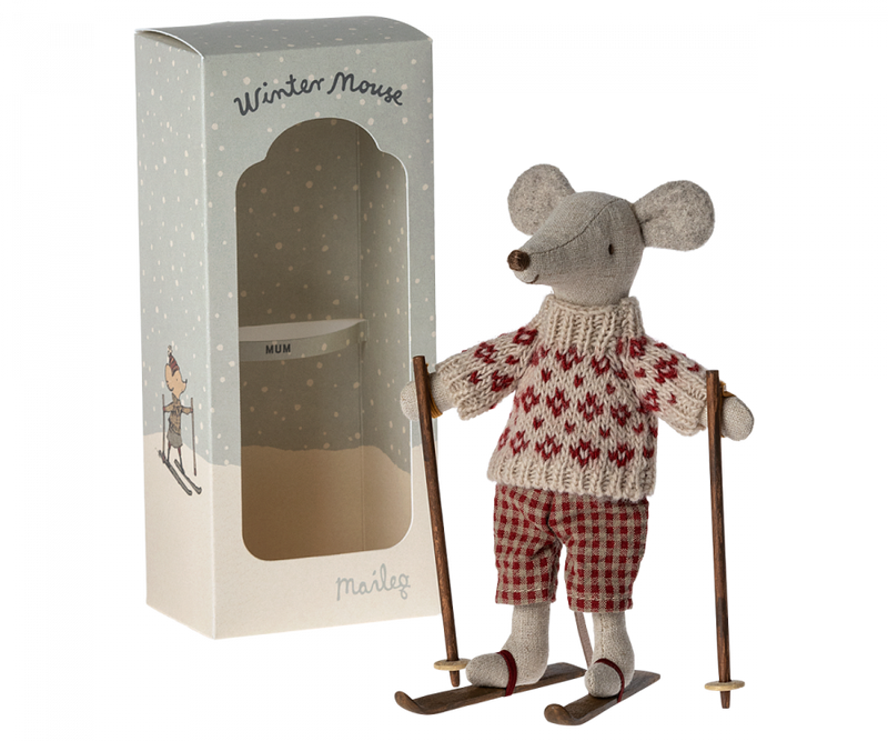 Maileg Winter Mouse with Ski Set - Mum