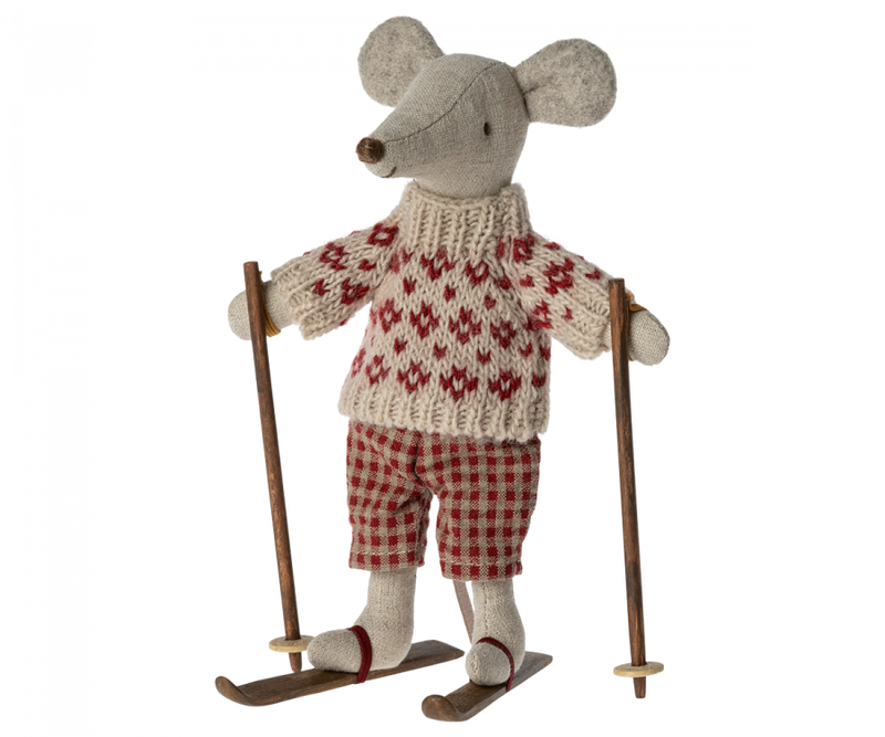 Maileg Winter Mouse with Ski Set - Mum