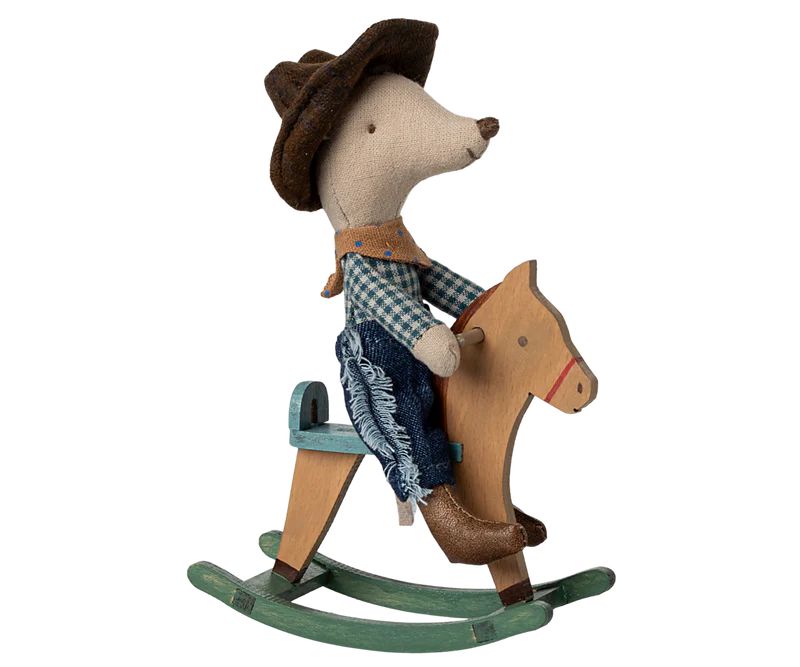 Maileg Cowboy Mouse on Rocking Horse, Little Brother