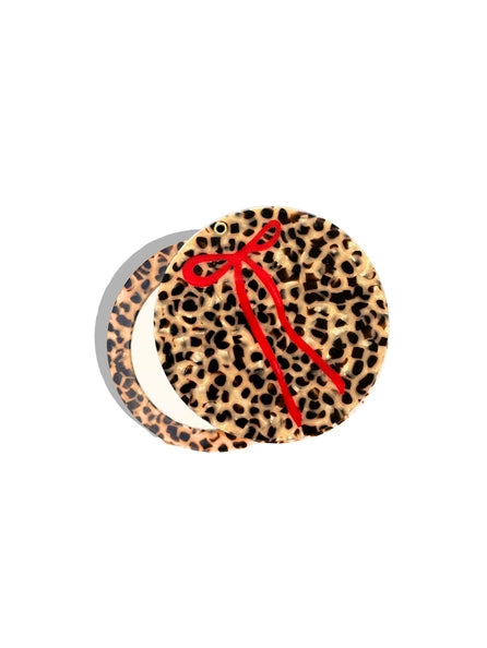 Hand-Painted Leopard Bow Compact Mirror