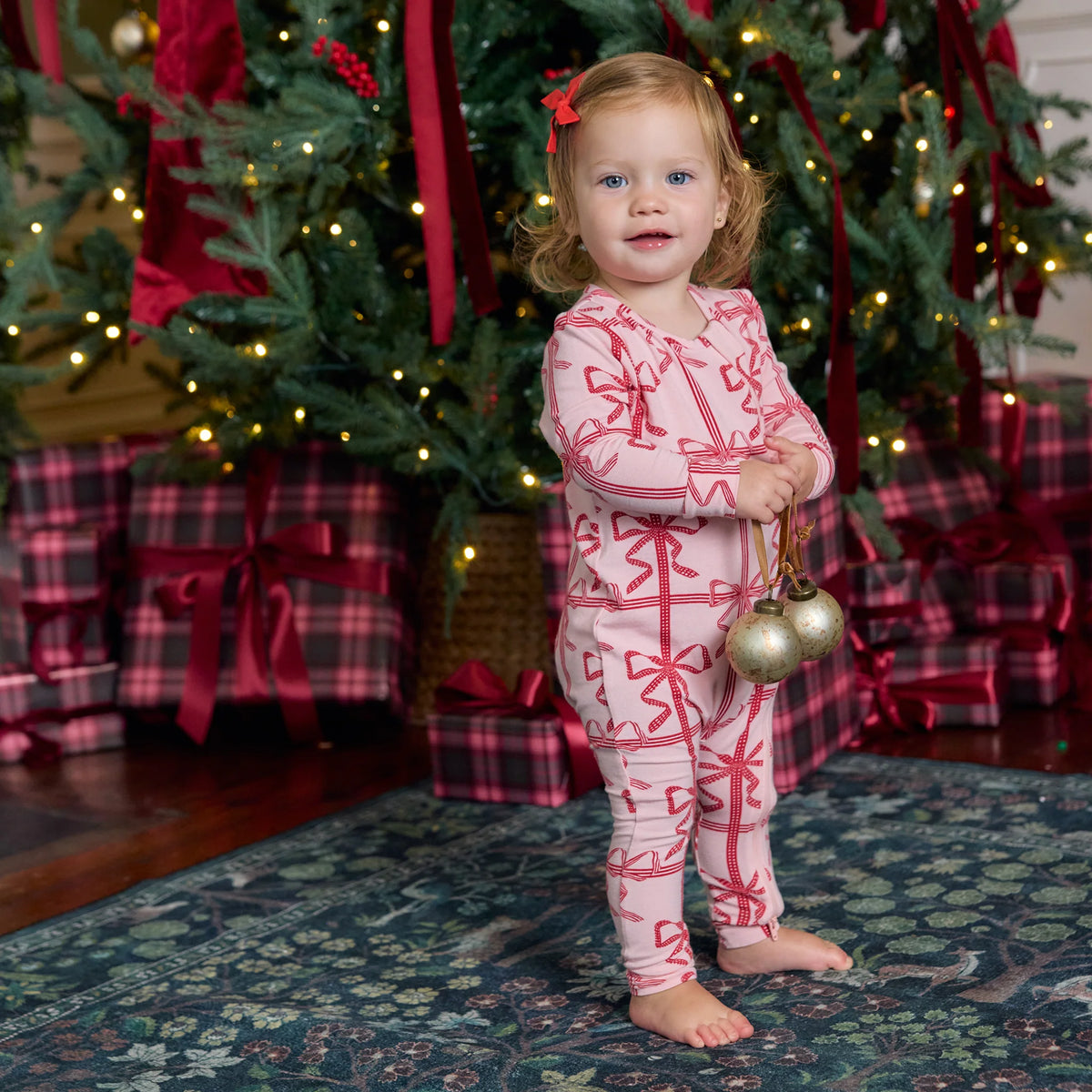 Pink Chicken Baby Bamboo Romper - Pink Present Bow