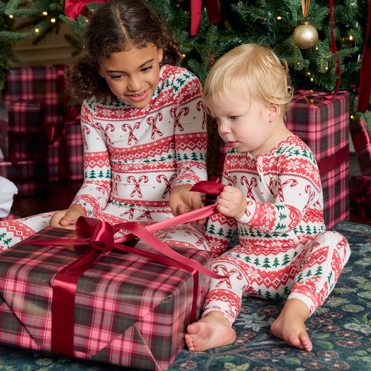 Pink Chicken Baby Bamboo Romper - Candy Cane Fair Isle