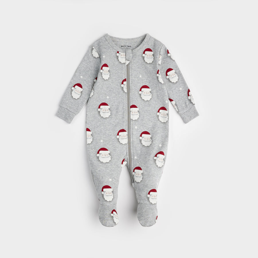 Santa Print on Heather Grey Sleeper