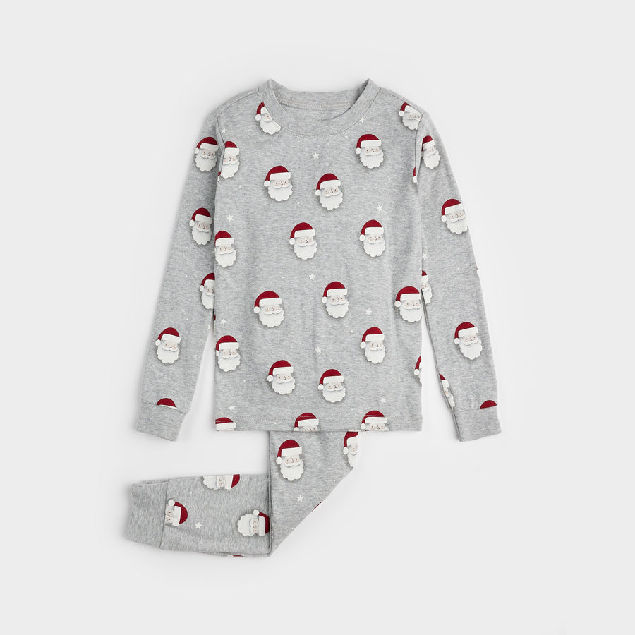 Santa Print on Heather Grey Pajama Set