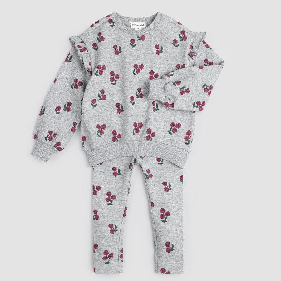 Miles the Label Roses on Heather Grey Two-Piece Set