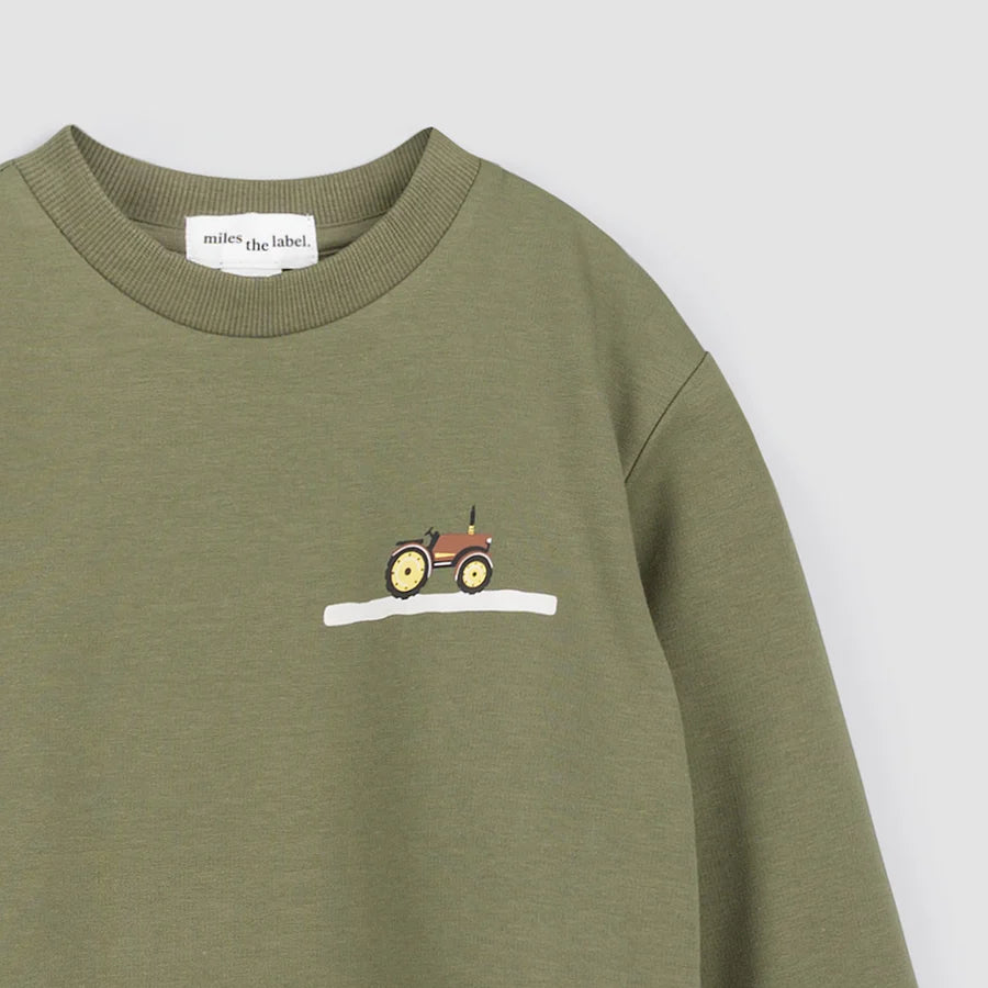 Miles the Label Corn Maze Print on Lichen Green Sweatshirt