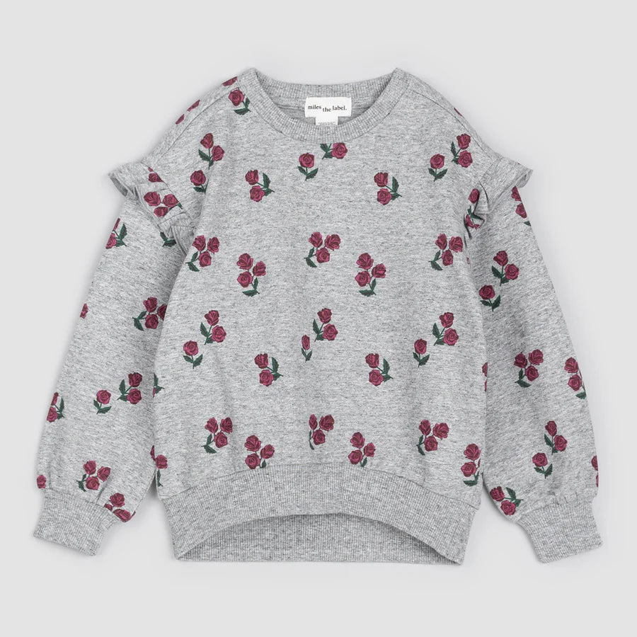 Miles the Label Roses Print on Heather Grey Sweatshirt