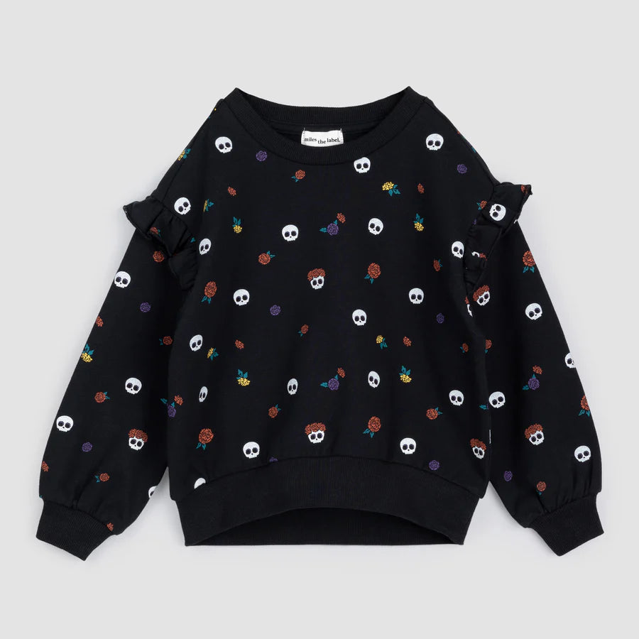 Miles the Label Calaveritas Print on Black Sweatshirt