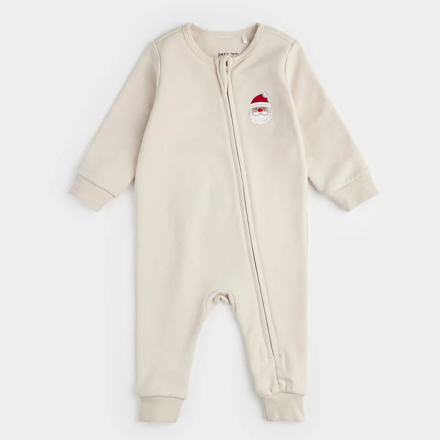 Petit Lem Santa Baby on Creme Fleece Playsuit